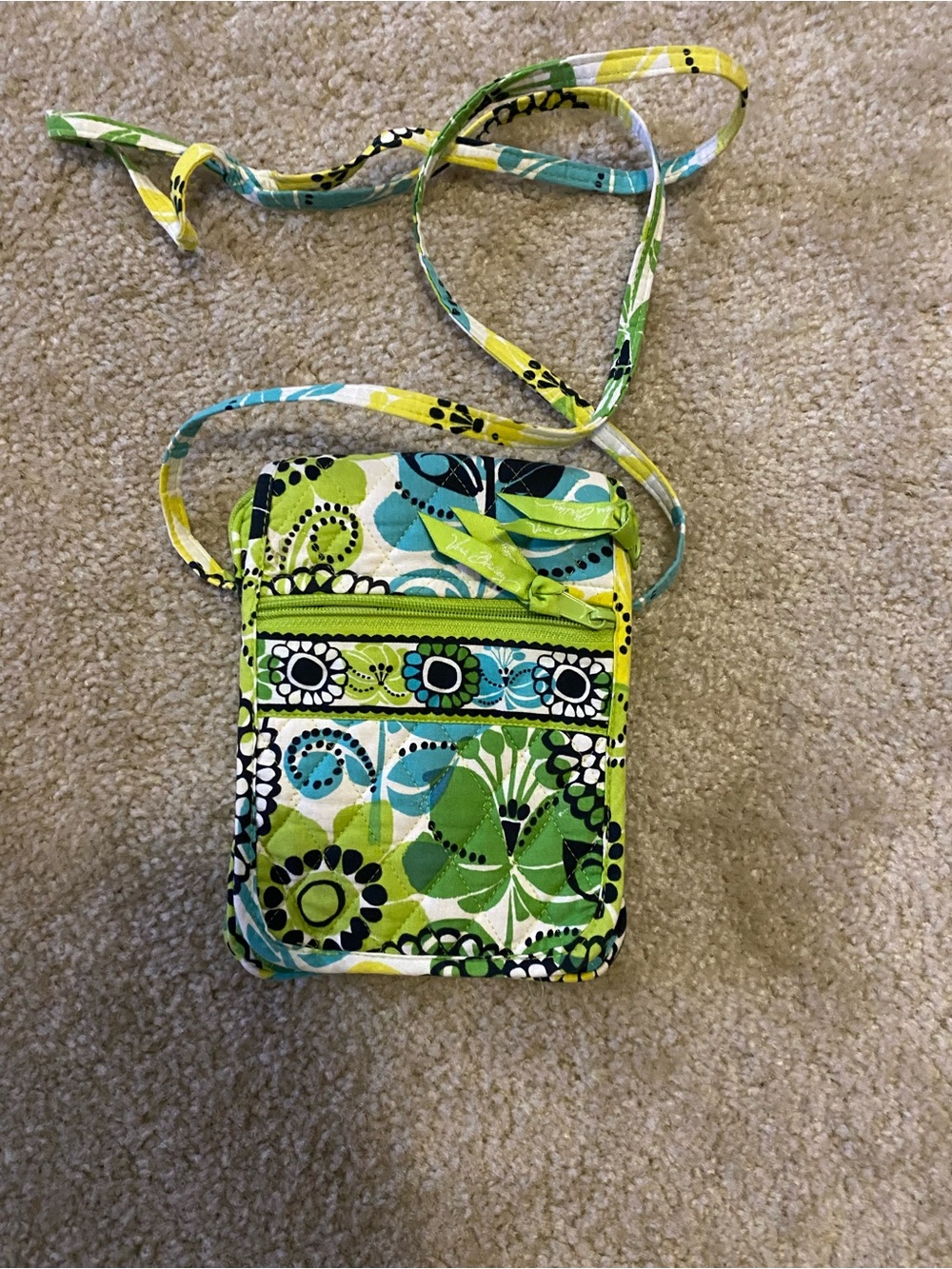 Vera Bradley Quilted Crossbody Bag in Lime Green & Teal Floral Pattern